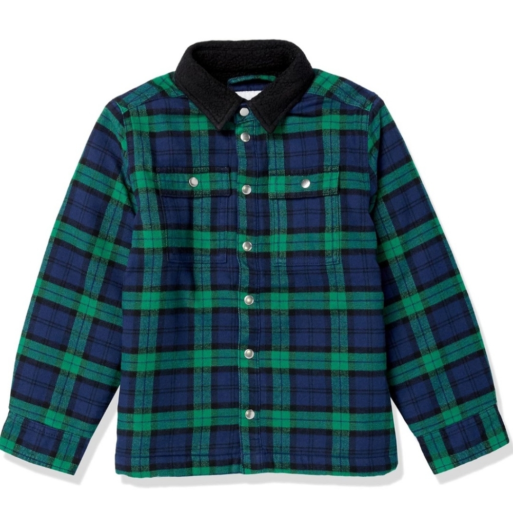 Amazon Essentials Boys Flannel Shirt Jacket size 2t and Medium Blue Green Plaid
